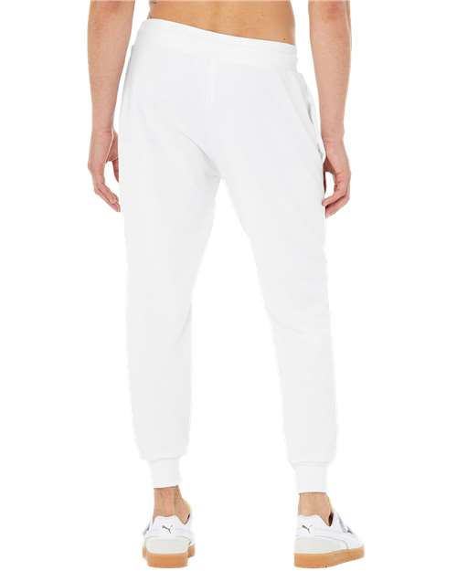 White - BELLA + CANVAS 3727 Joggers with Custom Logo Decoration BELLA + CANVAS Unisex Sponge Fleece Joggers in White, back view